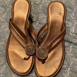 metallic wedge flip flops